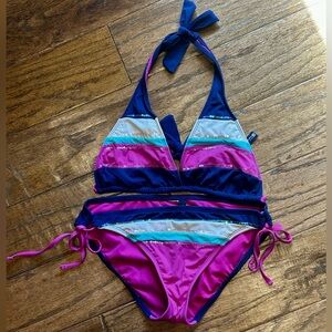 Sperry Pink, Blue, Turquoise & White Kids Bikini Set with Sequins, Size S